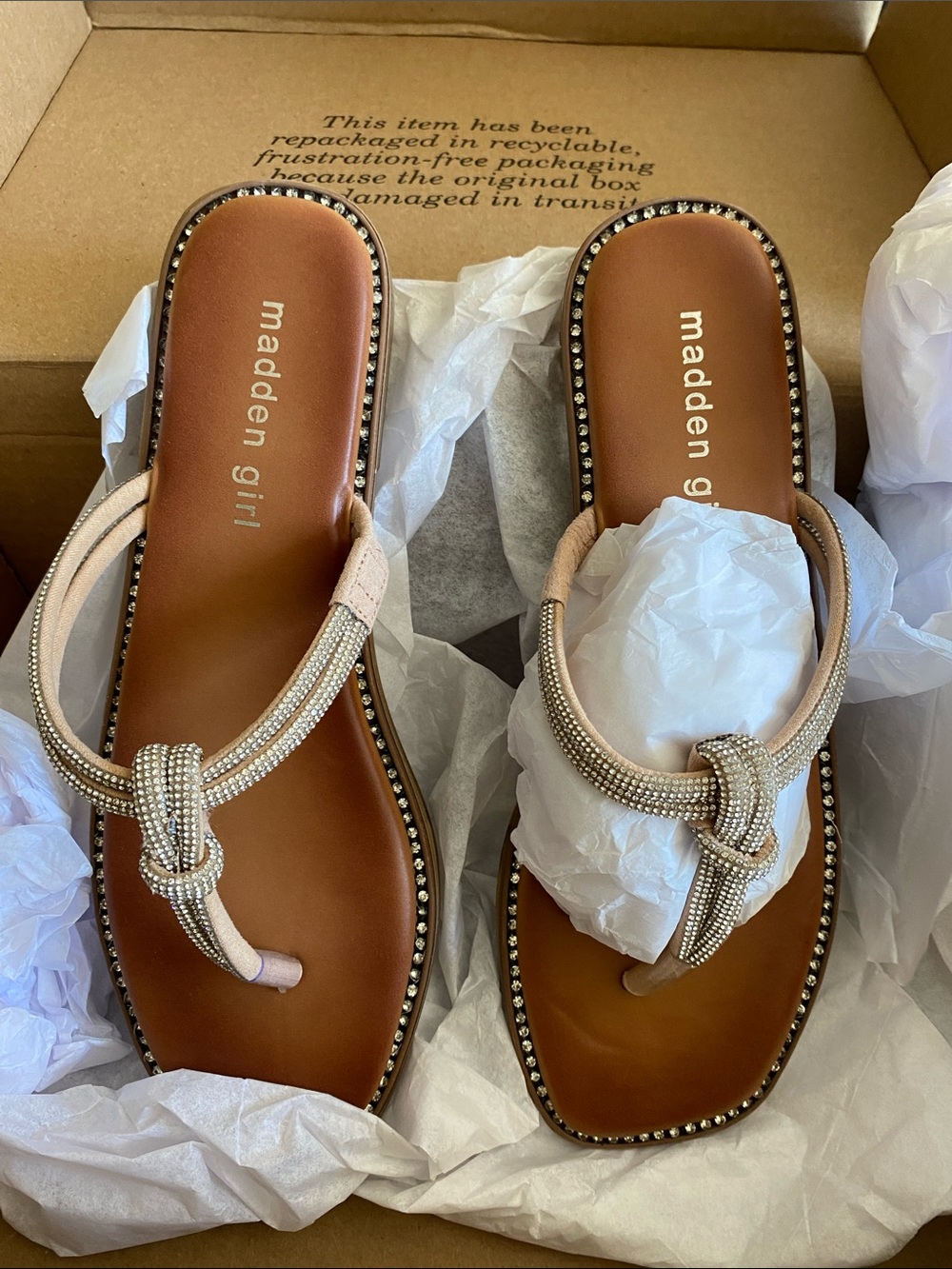 Madden Girl Nude Jeweled Knot Thong Sandals
